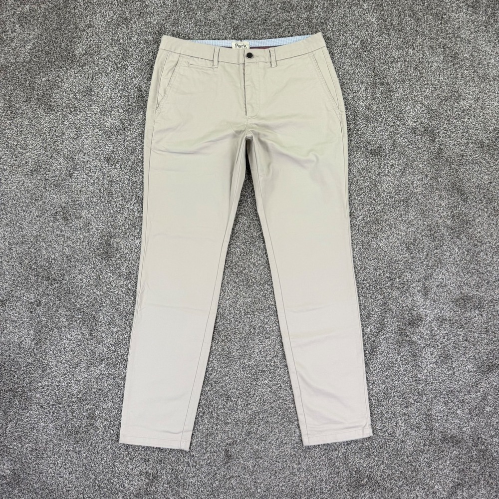 Perk Feel Good Chino Pants Mens 33x30 Slim Fit Stretch Khaki Tan Cotton Twill